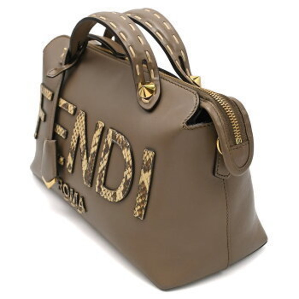 Fendi Visible Handbag Logo Leather Python Grey Be… - image 3